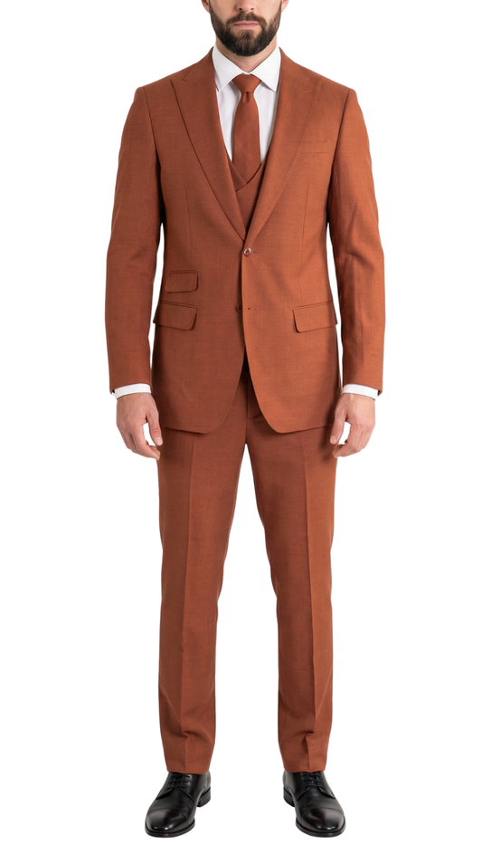The Rockford, Cognac Three-Piece Peak Lapel Suit